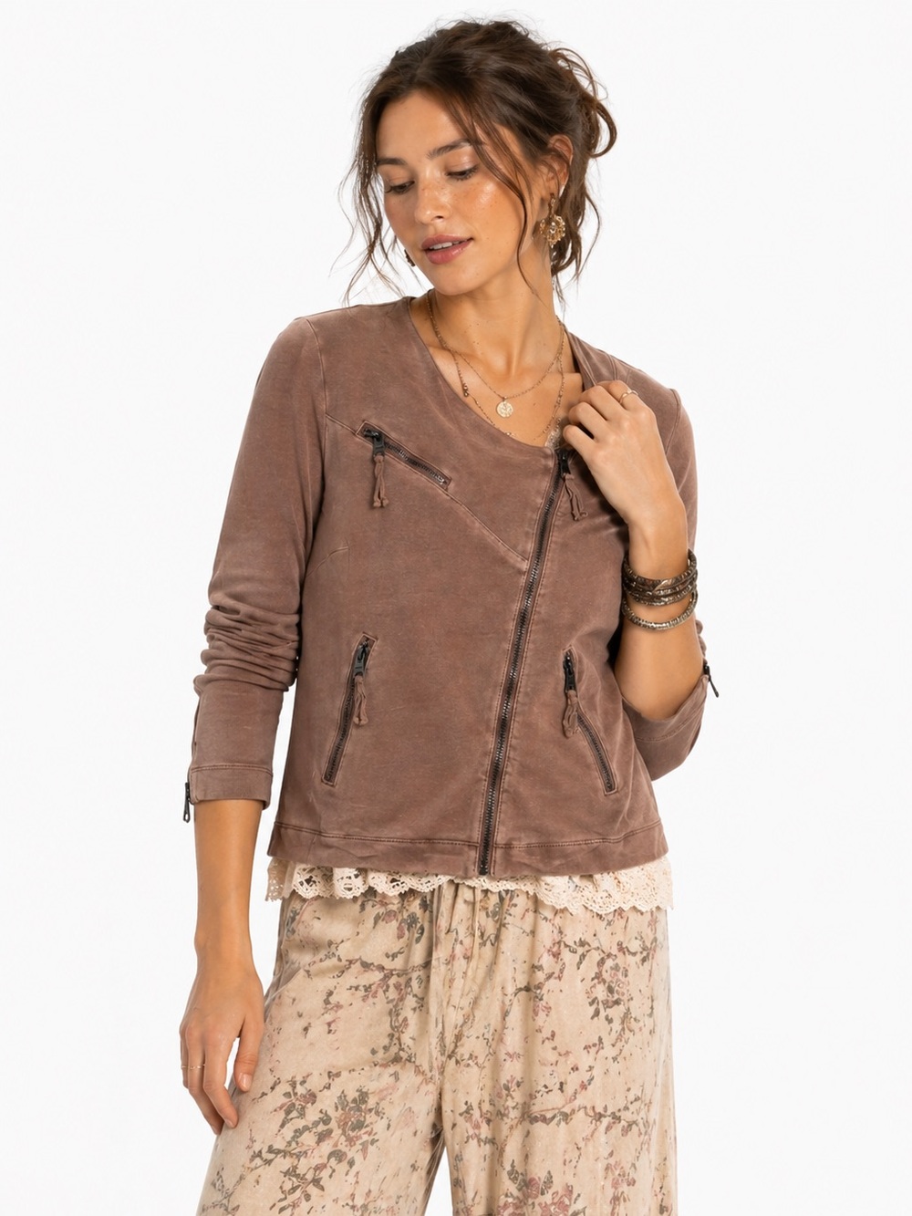 Anthropologie x Marrakech Asymmetrical Zip Moto Jacket - Latte